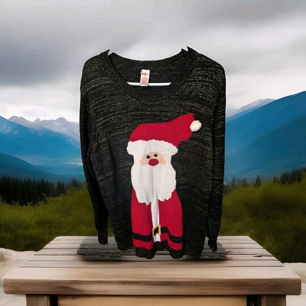Holiday Time Women's Winter Christmas Holiday Santa Sweater Size 2X Ugly Metalli